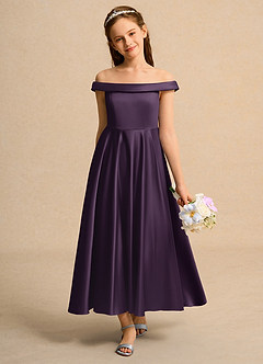 Azazie Teeny Girls Formal 플라워 걸 드레스 A라인 주름진 매트 새틴 발목 길이 드레스 image3