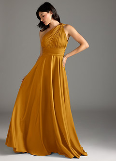 Azazie Charlize Jurken voor bruidsmeisjes Jurk van Stretch Satijn met A-lijn One-shoulder Boterbabbelaar image5