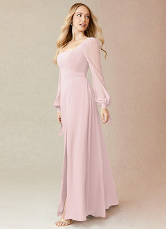 Azazie Leonia Bridesmaid Dresses Blushing Pink A-Line Long Sleeve Chiffon Dress image4