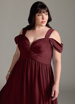 Azazie Lianne Brautjungfernkleider A-Linie Schulterfrei Stretch-Satin Kleid Cabernetrot image6