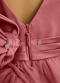 Azazie Lior 플라워 걸 드레스 볼가운 주름진 얇실버 명주 그물 채플 트레인 드레스 image9