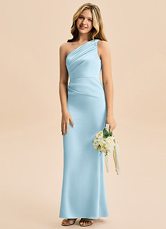 Azazie Akilah Junior Abito Tubino in Raso Elasticizzato Plissettato Azzurro image5