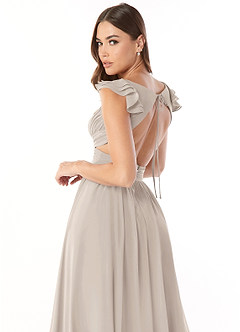 Azazie Kasia Venta Final Vestido de Dusk de Gasa de Corte en A con Volante image6