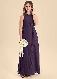 Azazie Lilenne Junior Plum A-Line Bow Chiffon Dress image3