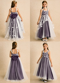 Azazie Darlina vestidos de niña de las flores Vestido de Marfil Ciruela de Tul de Princesa con Encaje image2