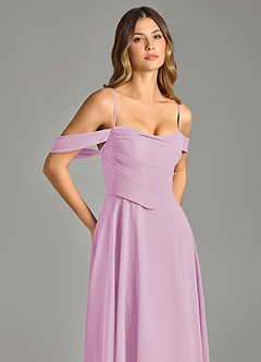 Azazie Chelsey Vestidos de damas de honor Vestido de Rosa Caramelo de Gasa de Corte en A Convertible con Vestidos sin tirantes image2