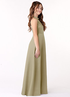 Azazie Laurel Junior Moss Green A-Line Stretch Satin Dress image2