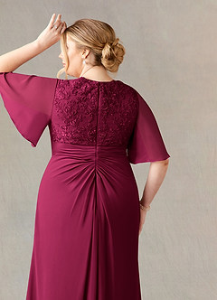 Azazie Carson vestidos de madre de la novia Vestido Borgoña de Gasa de Corte en A con Encaje de cuello en V image11