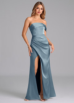Azazie Lisbeth Bridesmaid Dresses Dusty Blue Mermaid Off the Shoulder Stretch Satin Convertible Dress image4