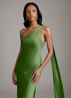 Azazie Galinda Brudtärnklänningar Klä av Sjöjungfru i Stretch Satin Ena axeln Basilika image3