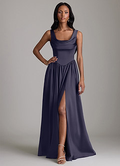 Azazie Novi Bridesmaid Dresses Stormy A-Line with Pockets Stretch Satin Dress image1