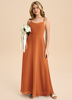 Azazie Shale Junior Cinnamon A-Line Bow Chiffon Dress image5