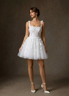 Azazie Sabine Hochzeitskleider A-Linie Rechteckiger Ausschnitt Spitze Kleid Diamantweiß image3