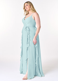 Azazie Peyton Bridesmaid Dresses Sea Glass A-Line Ruched Chiffon Dress image9