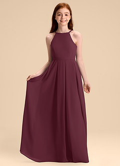 Azazie Arianthe Junior Vestido de Cabernet de Gasa de Corte en A con Plisado image3