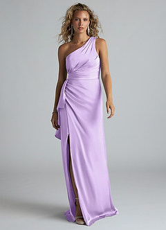 Azazie Maive Bridesmaid Dresses Lilac Sheath Ruched Stretch Satin Dress image1