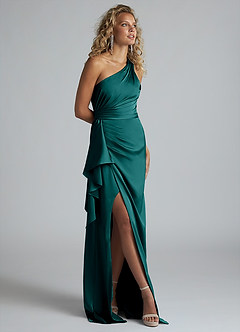 Azazie Maive Robes de demoiselle d'honneur Robe Fourreau en Satin extensible Rayé Paon image2
