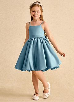 Azazie Davine Flower Girl Dresses Moody Blue A-Line Spaghetti Strap Matte Satin Dress image5