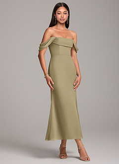 Azazie Saige Bridesmaid Dresses Moss Green Sheath Off the Shoulder Chiffon Convertible Dress image4