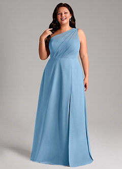 Azazie Phaedra Bridesmaid Dresses Steel Blue A-Line One Shoulder Chiffon Dress image11