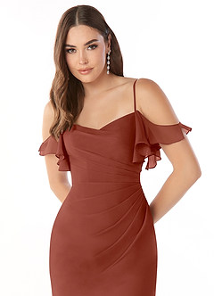Azazie Emeralda Brautjungfernkleider Etui Schulterfrei Chiffon Kleid Rotbraun image6