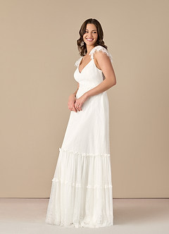 Azazie Bahamas Final Sale Diamond White A-Line Lace Dress image2