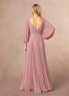 Azazie Zahara Final Sale Burgundy A-Line V-Neck Pleated Chiffon Dress image3