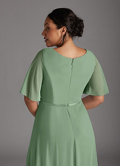 Azazie Tricia Mother of the Bride Dresses Matcha A-Line V-Neck Pleated Chiffon Dress image12