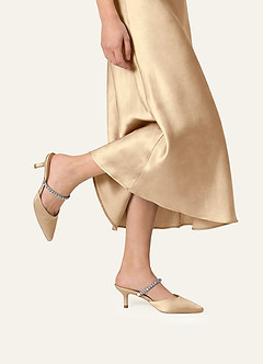 front Scarpe con tacco a gattino slip-on in raso elasticizzato con strass in tinta