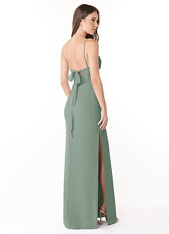 Azazie Mai Bridesmaid Dresses Silver Sage Sheath Pleated Chiffon Dress image4