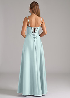 Azazie Valentine Bridesmaid Dresses Mist A-Line Corset Stretch Satin Dress image5