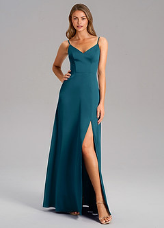 Azazie Talina Bridesmaid Dresses Ink Blue A-Line Stretch Satin Dress image3