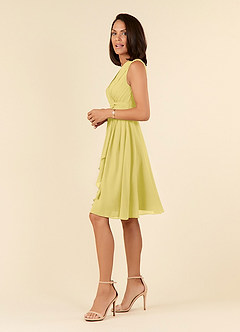 Azazie Theron Kleider für die Brautmutter A-Linie V-Hals Gefaltet Chiffon Kleid Kanarienvogel image3