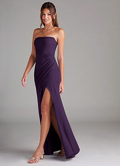 Azazie Leonis Bridesmaid Dresses Plum Sheath Strapless Stretch Crepe Convertible Dress image7