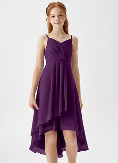 Azazie Mariam Junior Grape A-Line Pleated Chiffon Dress image5