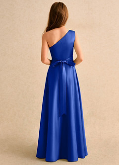 Azazie Puddles Girls Formal Flower Girl Dresses Royal Blue A-Line One Shoulder Matte Satin Dress image3