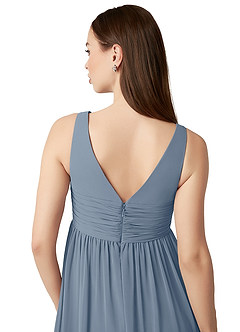 Azazie Yetta Brautjungfernkleider für Schwangere A-Linie V-Hals Versammelt Chiffon Bodenlänge Kleid image3