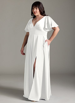 Azazie Kimber Bridesmaid Dresses White A-Line Ruched Stretch Satin Dress image4