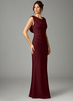 Azazie Kieryn Bridesmaid Dresses Cabernet Mermaid Pleated Stretch Satin Dress image3