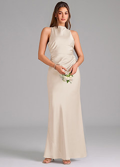Azazie Evadne Bridesmaid Dresses White Alabaster A-Line Pleated Stretch Satin Dress image6