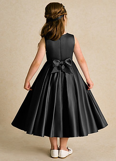 Azazie Lady Flower Girl Dresses Black A-Line Pleated Matte Satin Dress image2
