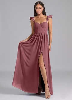 Azazie Denisse Brautjungfernkleider A-Linie Gestreift Chiffon Kleid Wüstenrose image4