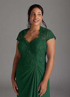 Azazie Junie Mother of the Bride Dresses Dark Green A-Line Lace Chiffon Dress image10