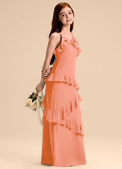 Azazie Evara Junior A-Linie Chiffon Kleid Sonnenuntergang image4