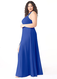 Azazie Jane Brautjungfernkleider A-Linie V-Hals Gefaltet Chiffon Kleid Königsblau image8