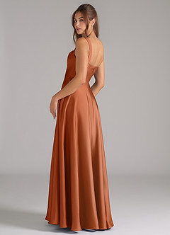 Azazie Shaude Bridesmaid Dresses Copper A-Line Pleated Stretch Satin Dress image7