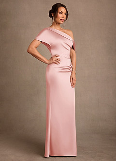 Azazie Rutha Mère de la mariée Robes Robe Fourreau en Satin extensible Asymétrique Rose Poudré image3