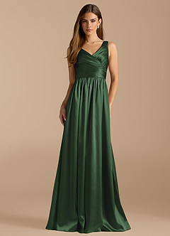 Azazie Keyla Bridesmaid Dresses Eucalyptus A-Line Pleated Metallic Satin Dress image1