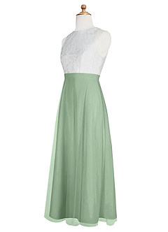 Azazie Albertine Junior Abito A-Line in Chiffon Pizzo Matcha image9