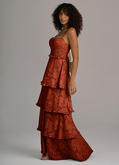 Azazie Romie Vestidos de damas de honor Vestido de Castaño de Devorado Floral de Corte en A con Corsé image2